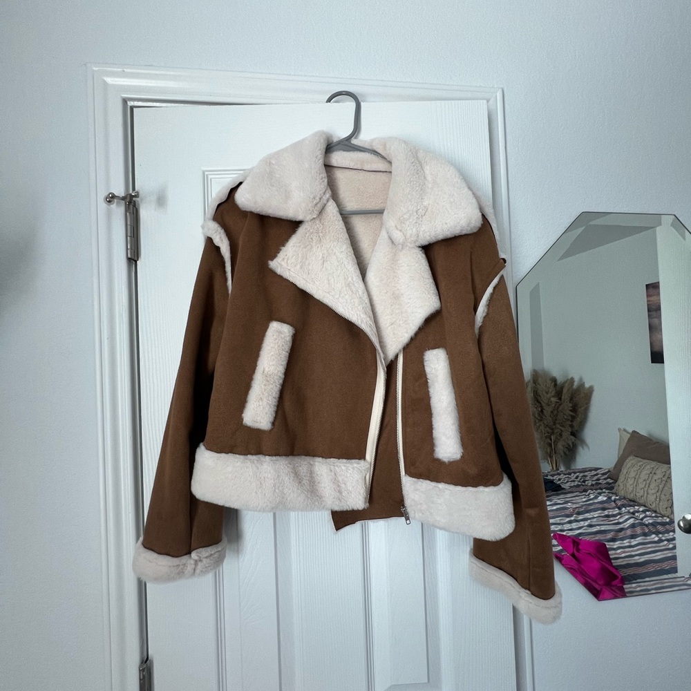 Brown and Cream Women's Jacket